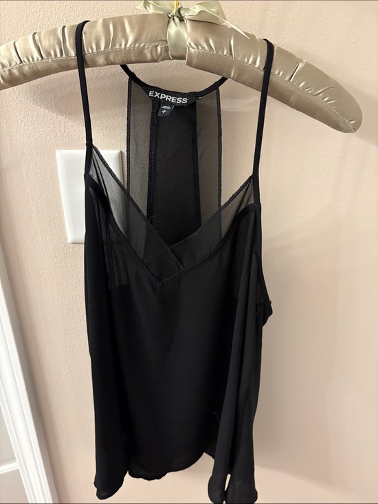 Express Tops - Express Black Mesh-Panel Spaghetti Strap Cami